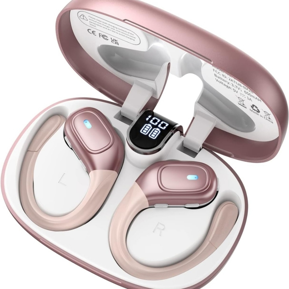 Wireless Bluetooth EarBuds Waterproof LED Display Rose Gold